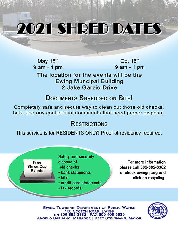 Ewing Township Shred Dates 2021